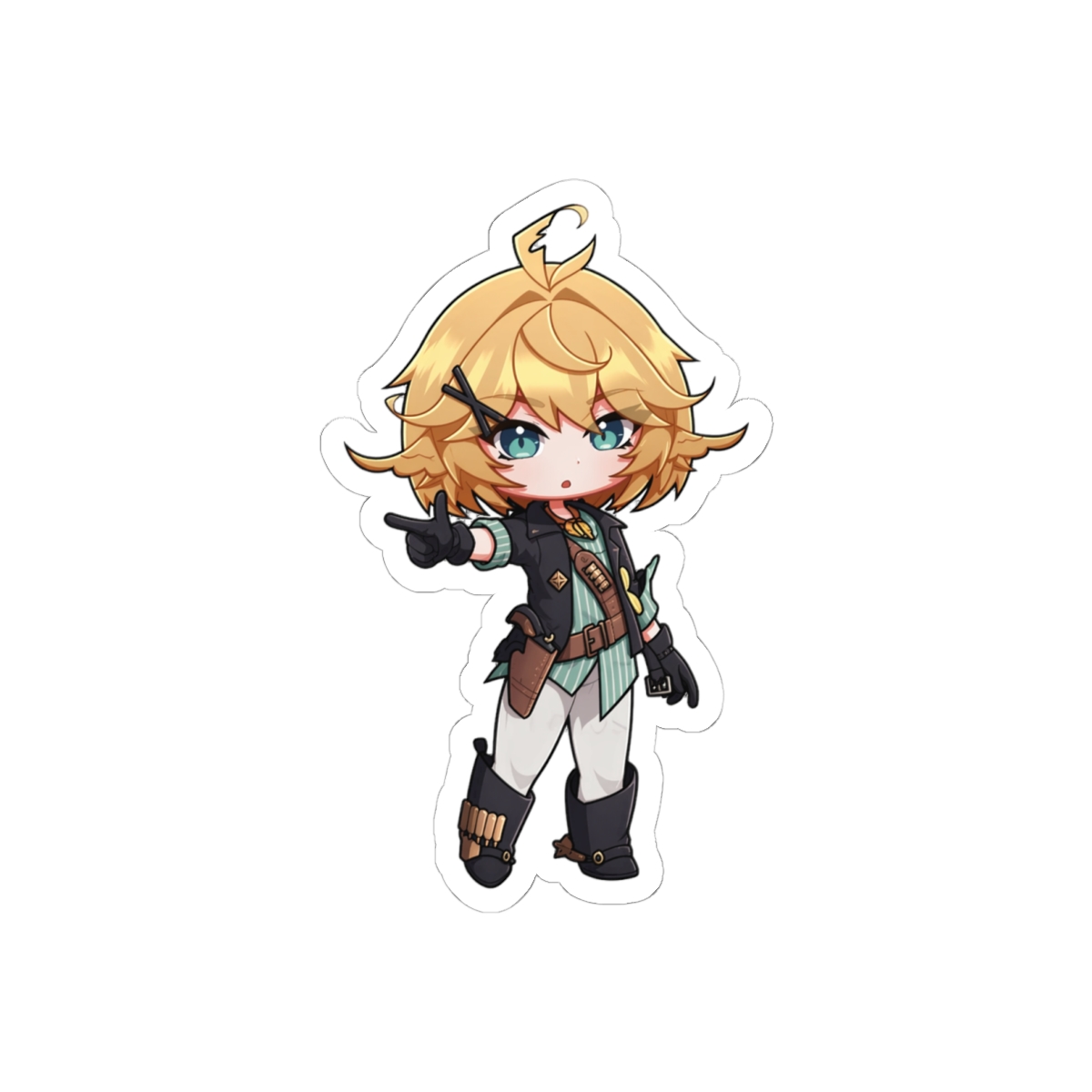 Kawaii Chibi Anime Blonde Hero Pointing Vinyl Sticker